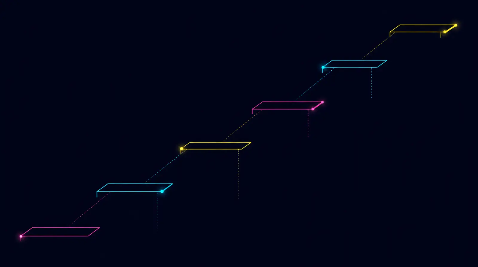 Abstract composition of glowing steps on a dark background