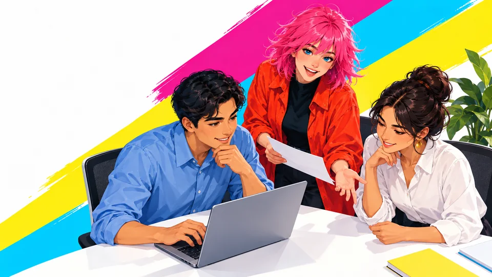 A drawn team reviewing a real work document on a laptop during a training session